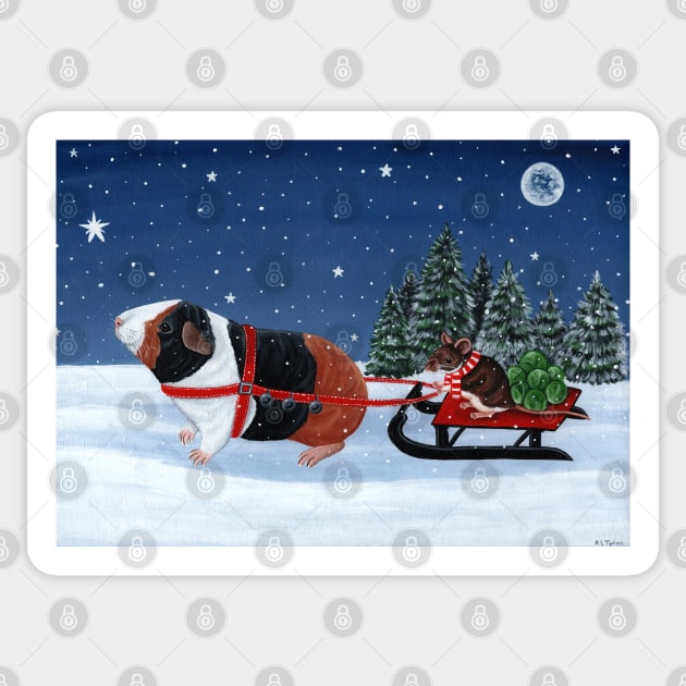 Guinea Pig Pulling Sleigh Sticker by WolfySilver